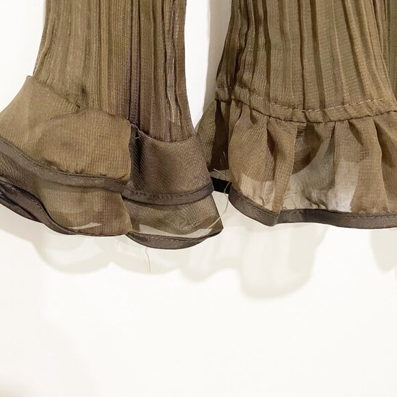 Zoommoney Ruffled Pleated Long Sleeve Stretchy Sheer Blouse in Brown M - Picture 4 of 12